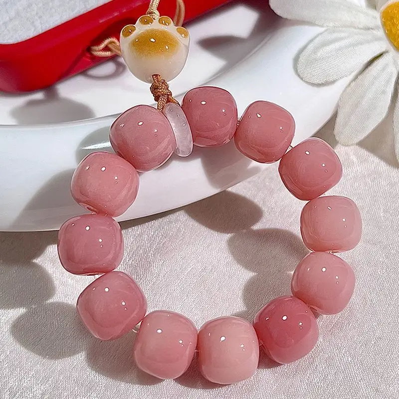 Pink beads mobile phone rope Gui pure handmade DIY accessories small hand twisted mobile phone supplies pendant