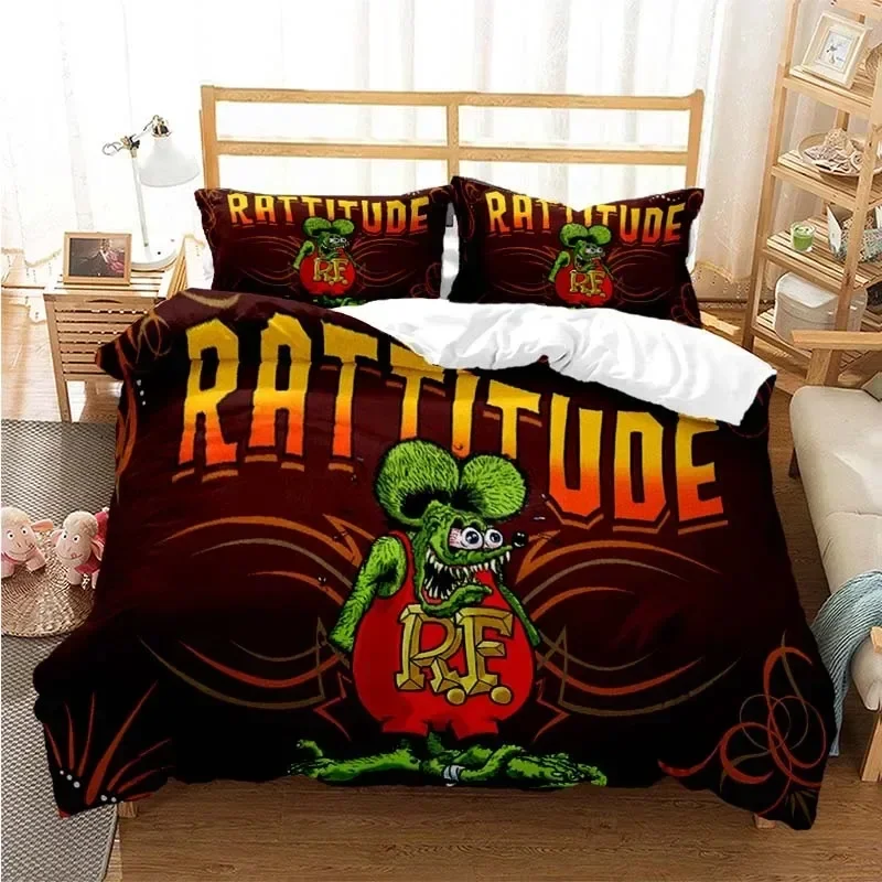 Cartoon Rat Fink Green Mouse Bedding Set Boys Girls Twin Queen Size Duvet Cover Pillowcase Bed Kids Adult Fashion