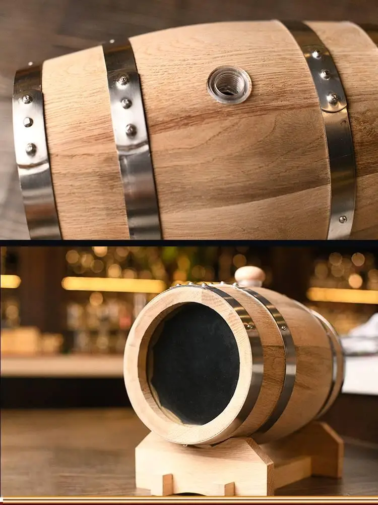 Oak Barrel Whisky Sherry Aging Oak Bucket 3L Wine Set Double-sided Transparent Visual Bar Decoration Wine Spirits Storage