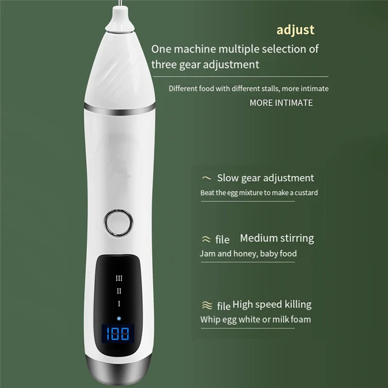 A04G-Handheld Milk Frother For Coffee, Rechargeable Drink Mixer With 3 Heads 3 Speeds Electric Whisk Coffee Frother For Latte Du