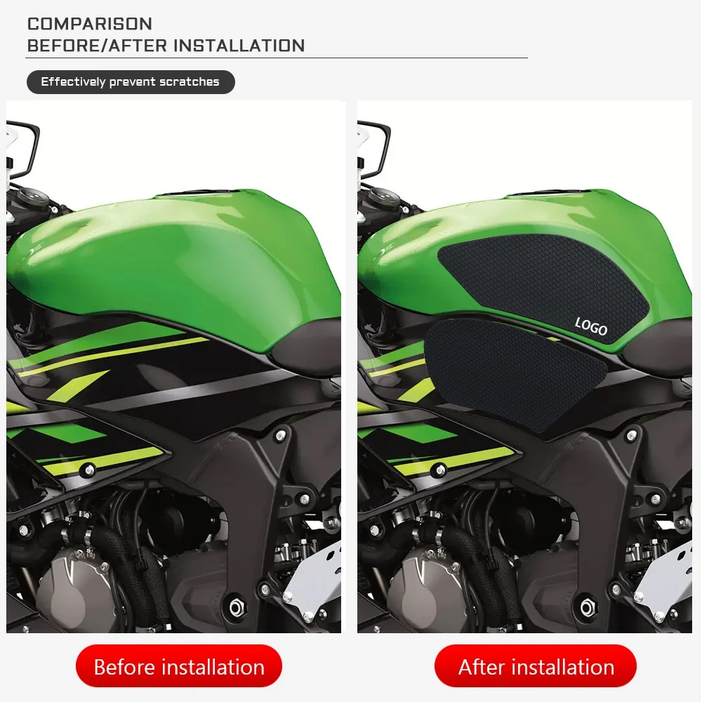 NEW Motorcycle Non-Slip Side Fuel Tank Stickers Waterproof Pad Rubber For Kawasaki zx-6r zx6r zx636 2013 - 2024 With logo (ZX-6R