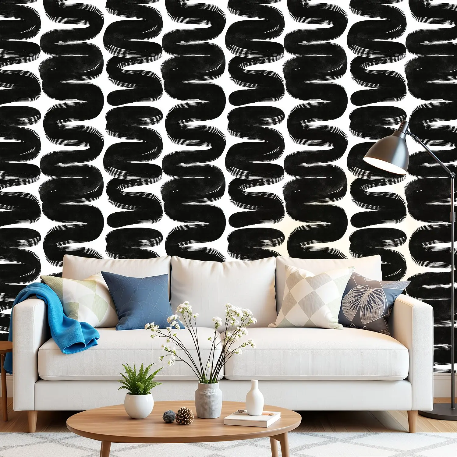 

Абстрактные черно-белые органические обои 22,83 "X 118" водонепроницаемые обои для гостиной/спальни/ванной комнаты ПВХ стикер на стену