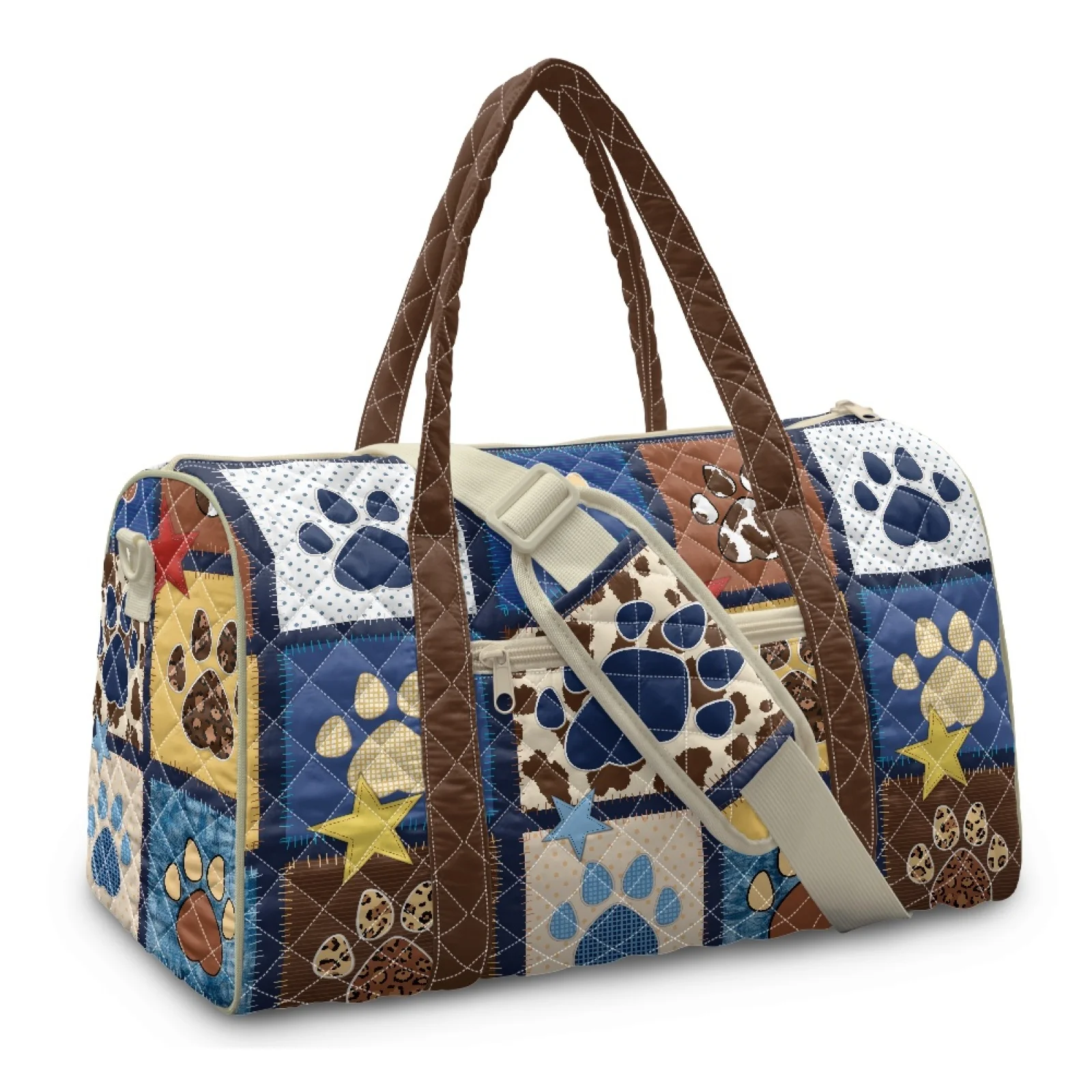 Coloranimal Patchwork Paw Print New Trend Adjustable Strap Gym Bag for Women Polyester Quilted Tote Bag