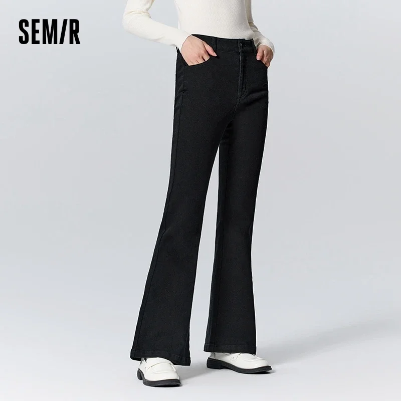 Semir Casual Pants Women Solid Color Flared Pants Slimming 2023 Winter New Trendy Brushed Trousers