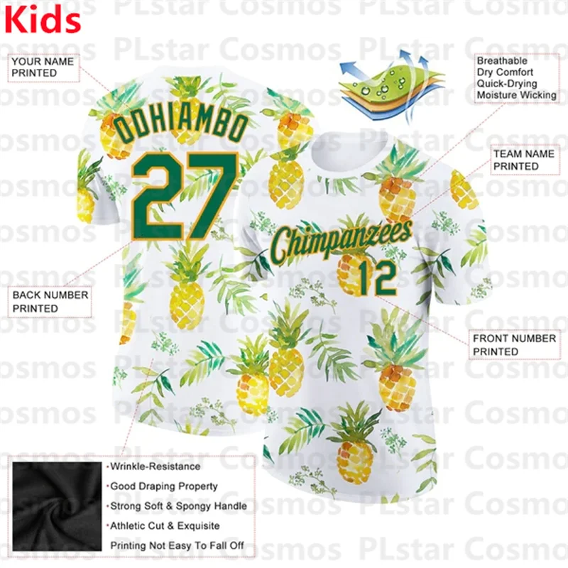 Custom White Kelly Green-Gold 3D Pattern Pineapples Performance T-Shirts 3D Printed Kids Football Jersey Boys Tops Girl Tees