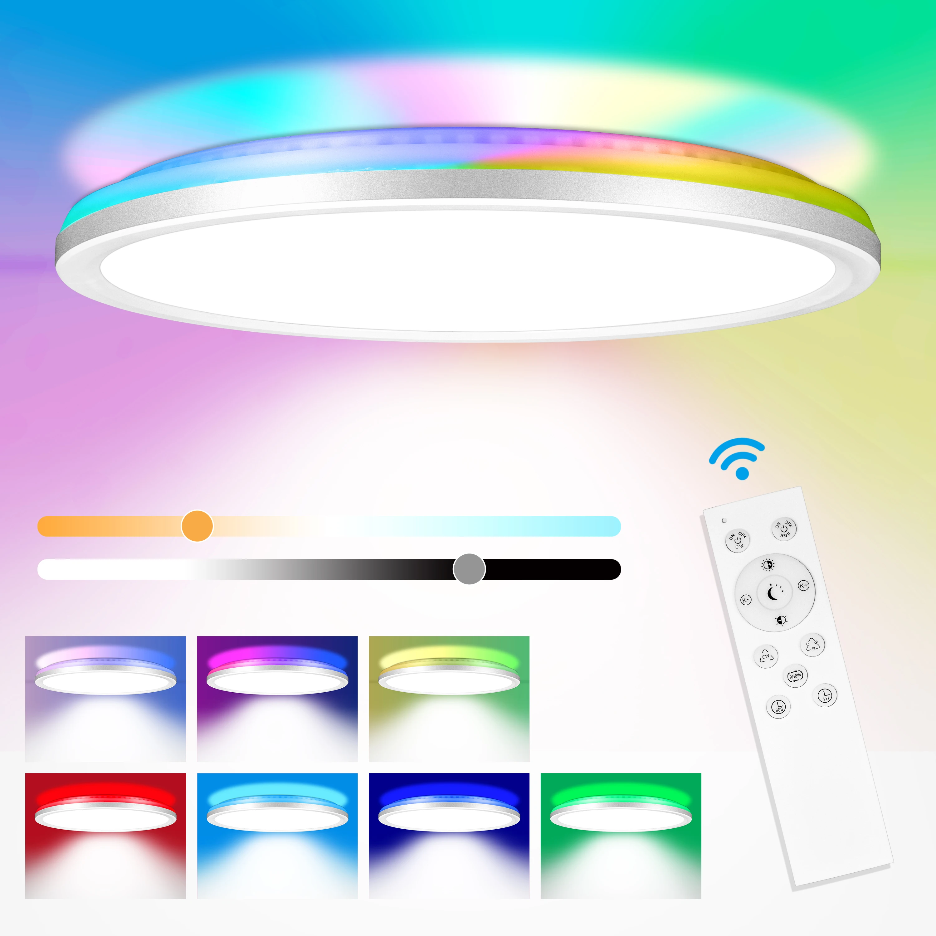 

LEZOE 24W RGB Flush Mount Ceiling Light Dimmable with Remote Control 2520lm Color Changing Ceiling Light Fixture 3000K-6500K