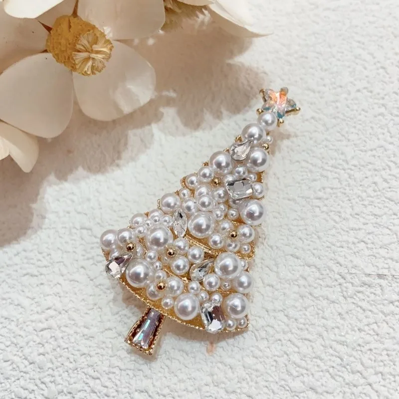 Christmas Brooch Fashion Cute European American Pearl Corsage Christmas Tree New Style Accessory Xmas Pin Suit Jacket Holiday