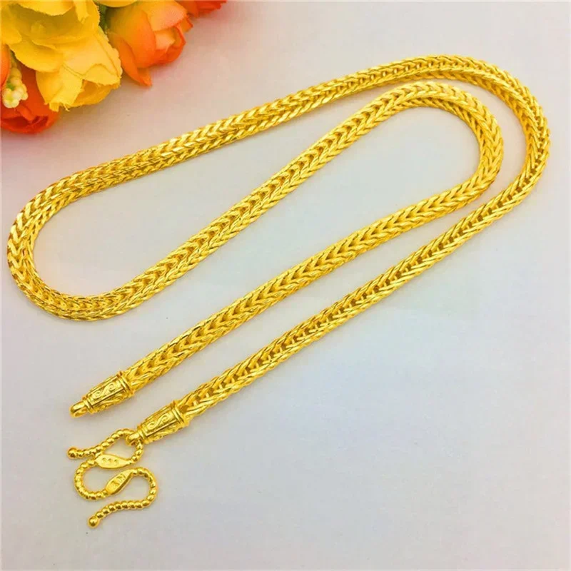 Luxury Thailand Sand Gold Necklace Thick Snake Bone Yellow Gold Color Chain Necklace For Men Wedding Engagement Jewelry Gifts