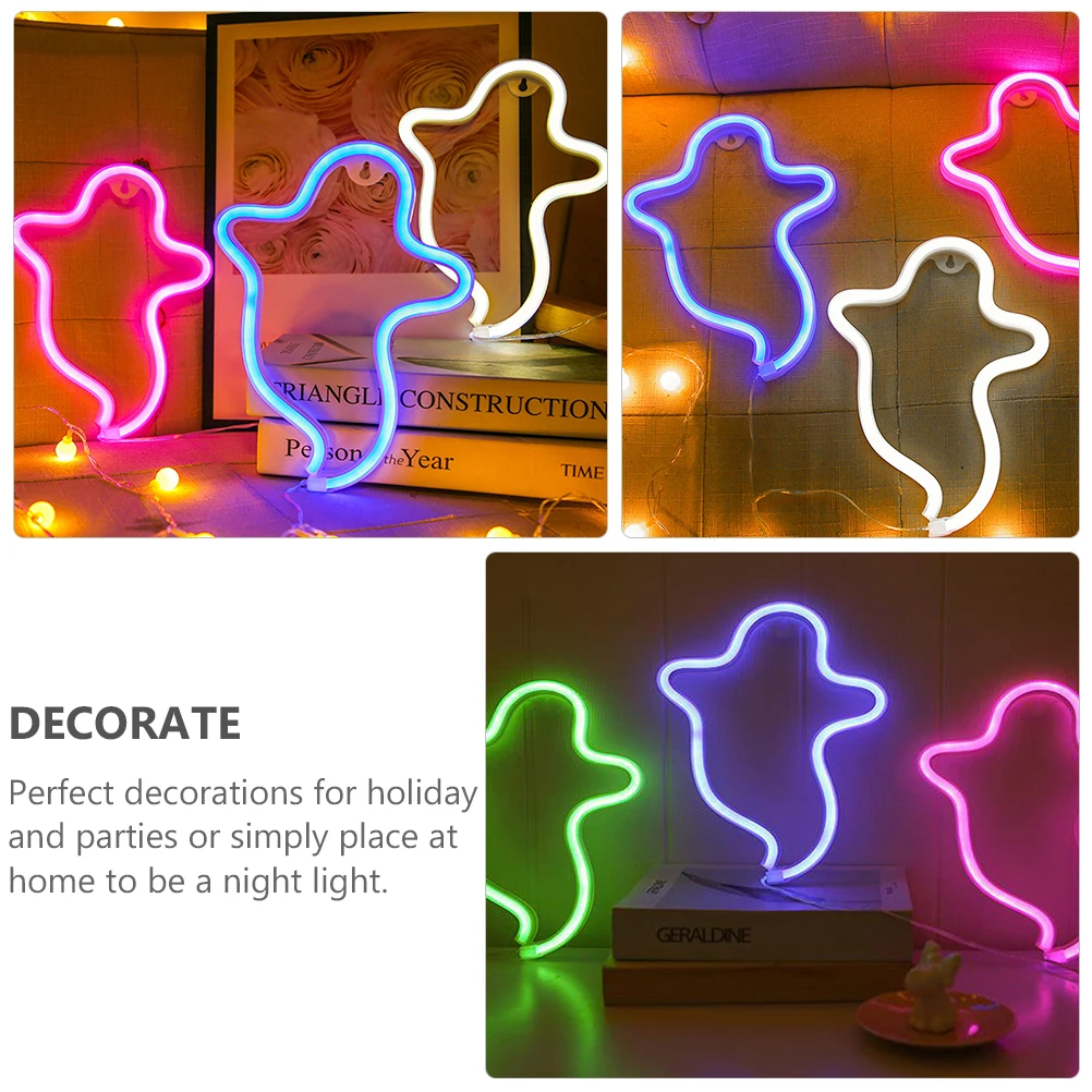 

Ghost Neon Sign Halloween LED Lamp USB Powered Wall Decor Night Light Bedroom Atmosphere Plastic Safe Eco Friendly