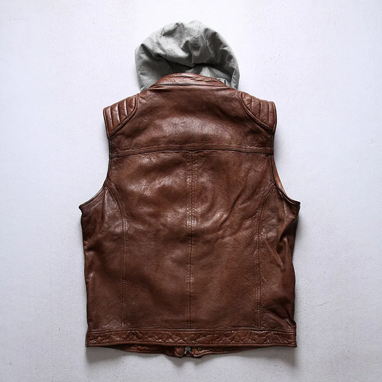 YR!Free shipping.High quality biker leather vest.luxury tanned sheepskin jacket.brand new leather clothes.Euro size.