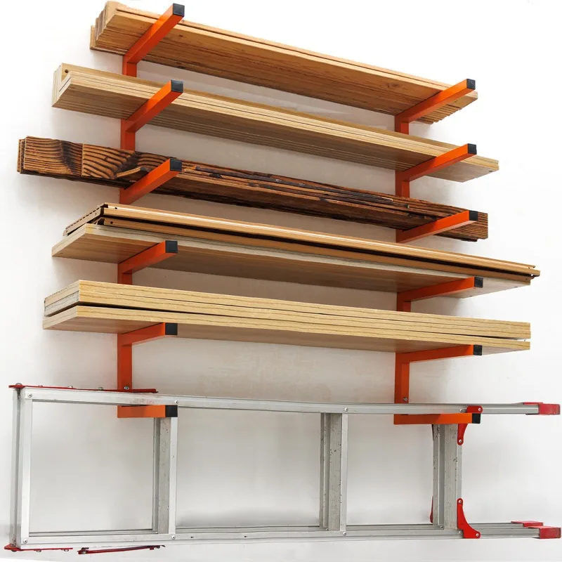 Wood Storage Rack Integrated Wall-mounted Shelf Layer Rack Metal Shelf