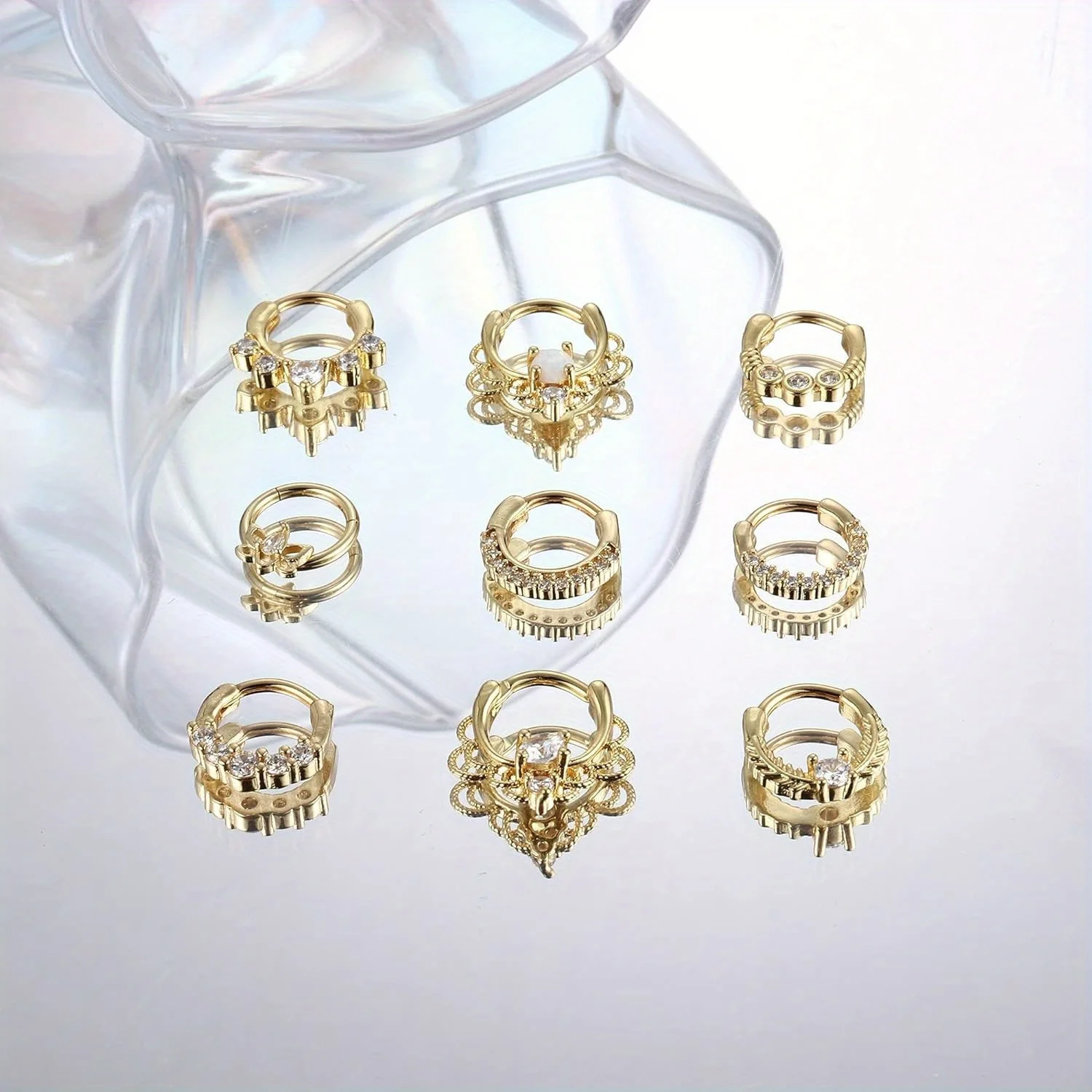 Drperfect 1 قطعة خواتم الأنف الحاجز خواتم أوبال Daith أقراط هوب تشيكوسلوفاكيا الغضروف اللولب الزنمة أقراط الفرس ثقب المجوهرات