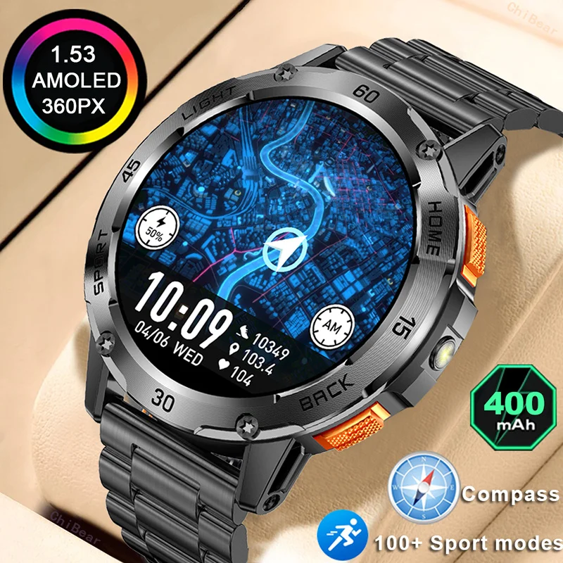 

2025 New Sports Smart Watch 3ATM Waterproof Compass Fitness Trackr Bluetooth call 400Mah Battery Smartwatch Men Sports Bracelet