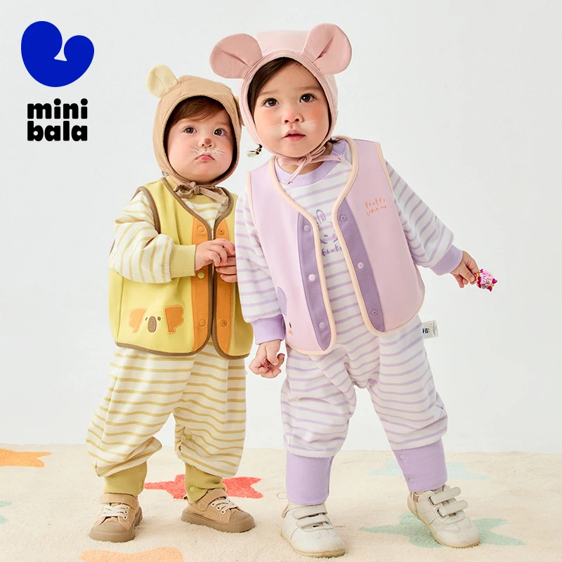 

Mini Bala Baby Vest Romper Set 2 Piece Spring Outfit for Infant Boys Girls Breathable Cotton Short Sleeve Romper and Vest Casual