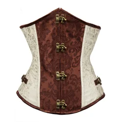 Brown & Beige Steel Boned Underbust Corset Top Women Steampunk Corselet Feminino Sexy Bustiers & Corsets Vintage Gothic Clothes