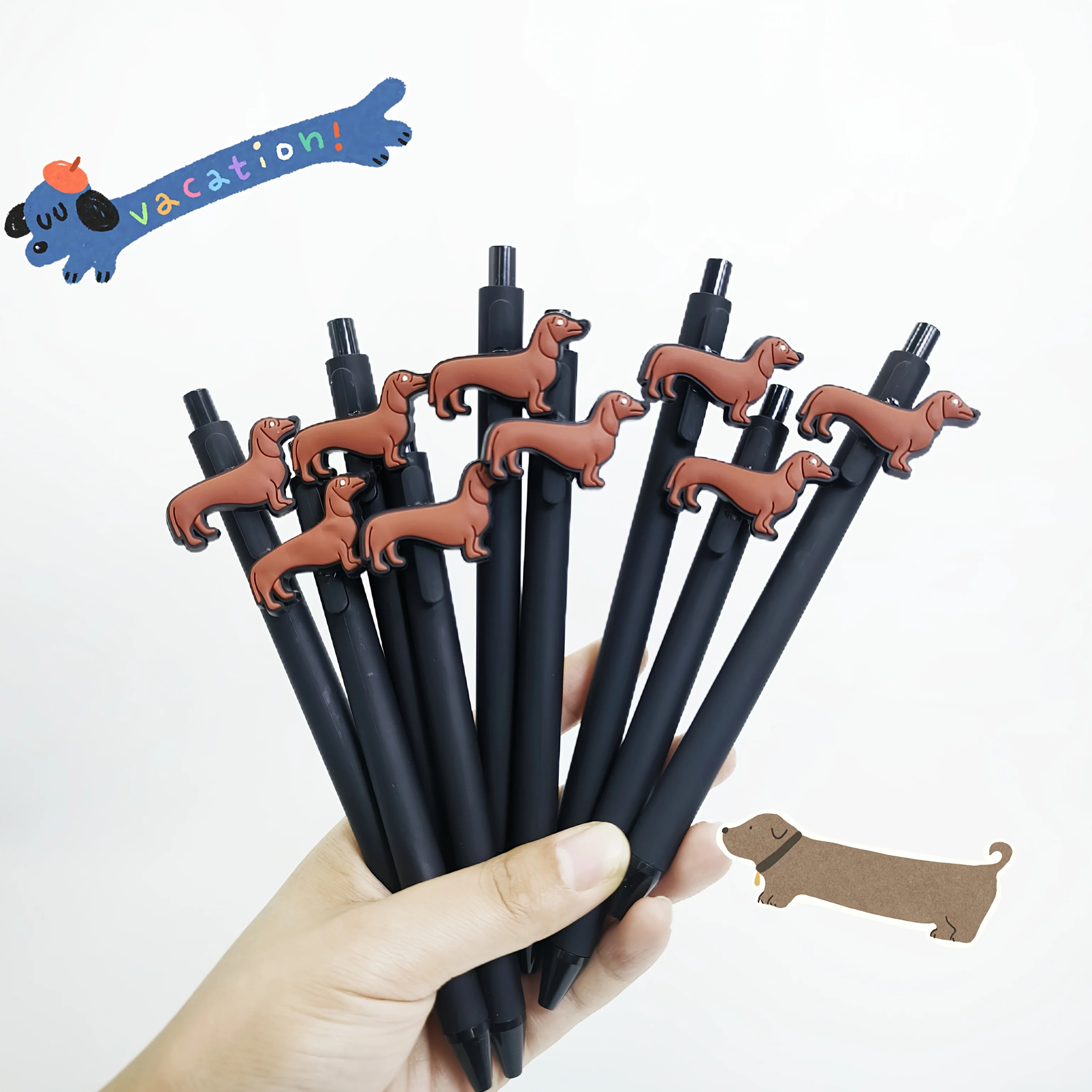 

10Pcs Dachshund Themed Patch Pen PVC Soft Patch Ballpoint Pen, Student Writing Gift Pen