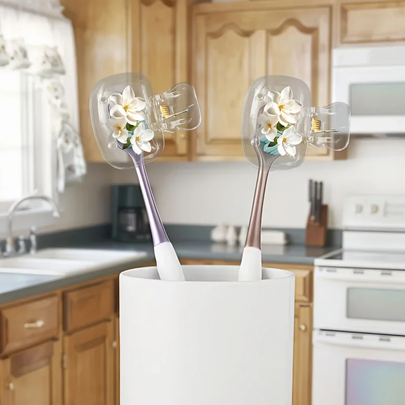 2pcs White Plum Blossom Toothbrush Case Portable Toothbrush Holder Ideal for Daily Personal Care Camping Home Business Trips
