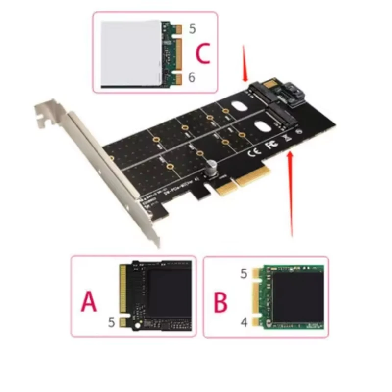 PCIe 4x إلى M.2 (مفتاح M + B) بطاقة NVMe SSD NGFF Riser محول توسيع منفذ SATA لتعدين الألعاب BTC Chia TXB044