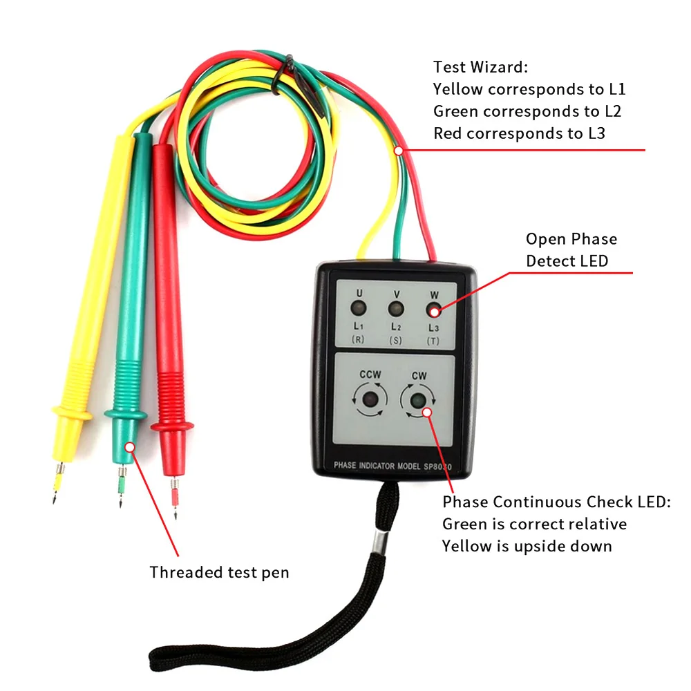 Smart Digital LED Three 3 Phase Rotation with LED Indicator Tester Detector Meter 20-400Hz SP8030 SM852B