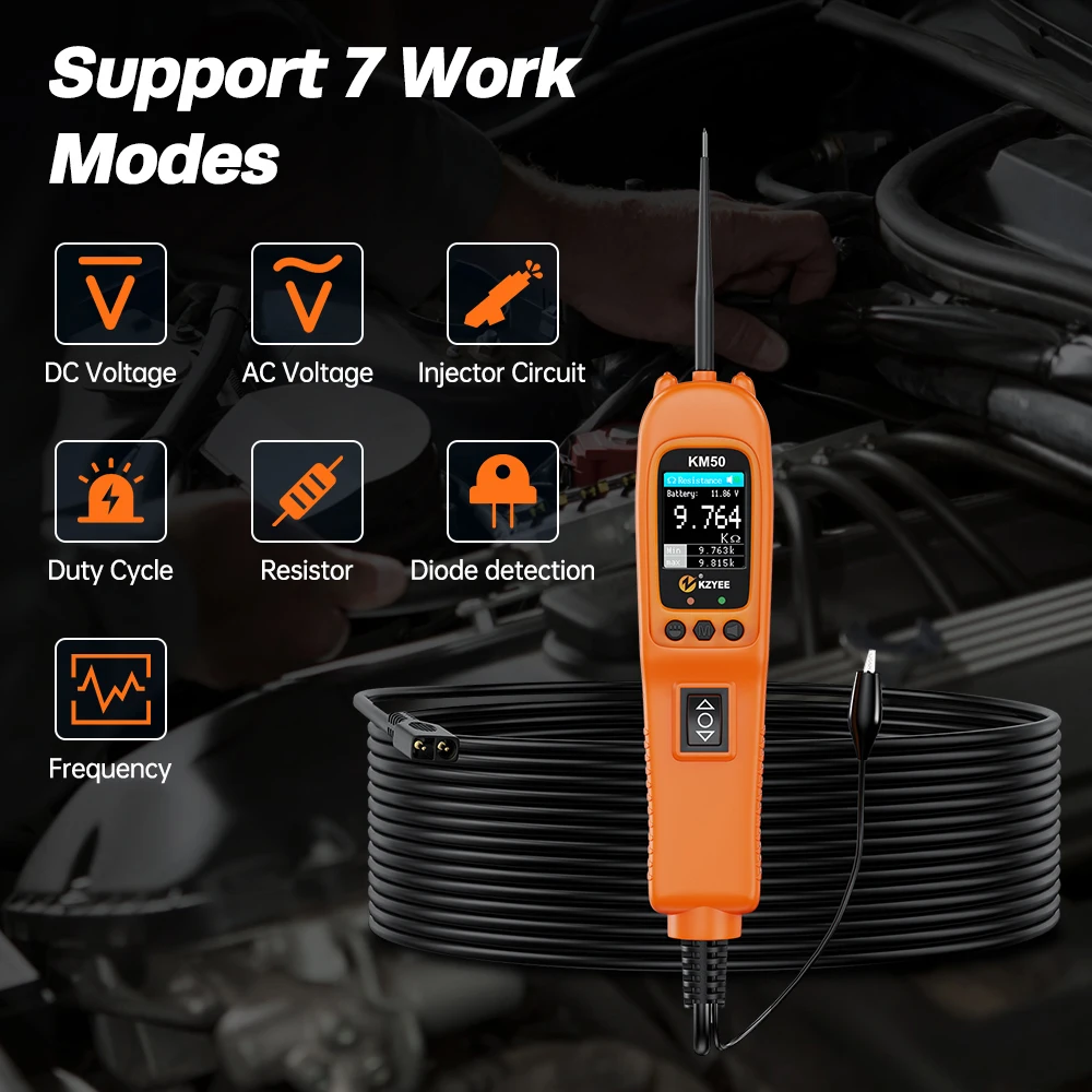 KM50 Car Power Circuit Probe Kit 12V 24V Auto Electric Circuit Tester Frequency/Duty Cycle Test Injector Activating Vehicle