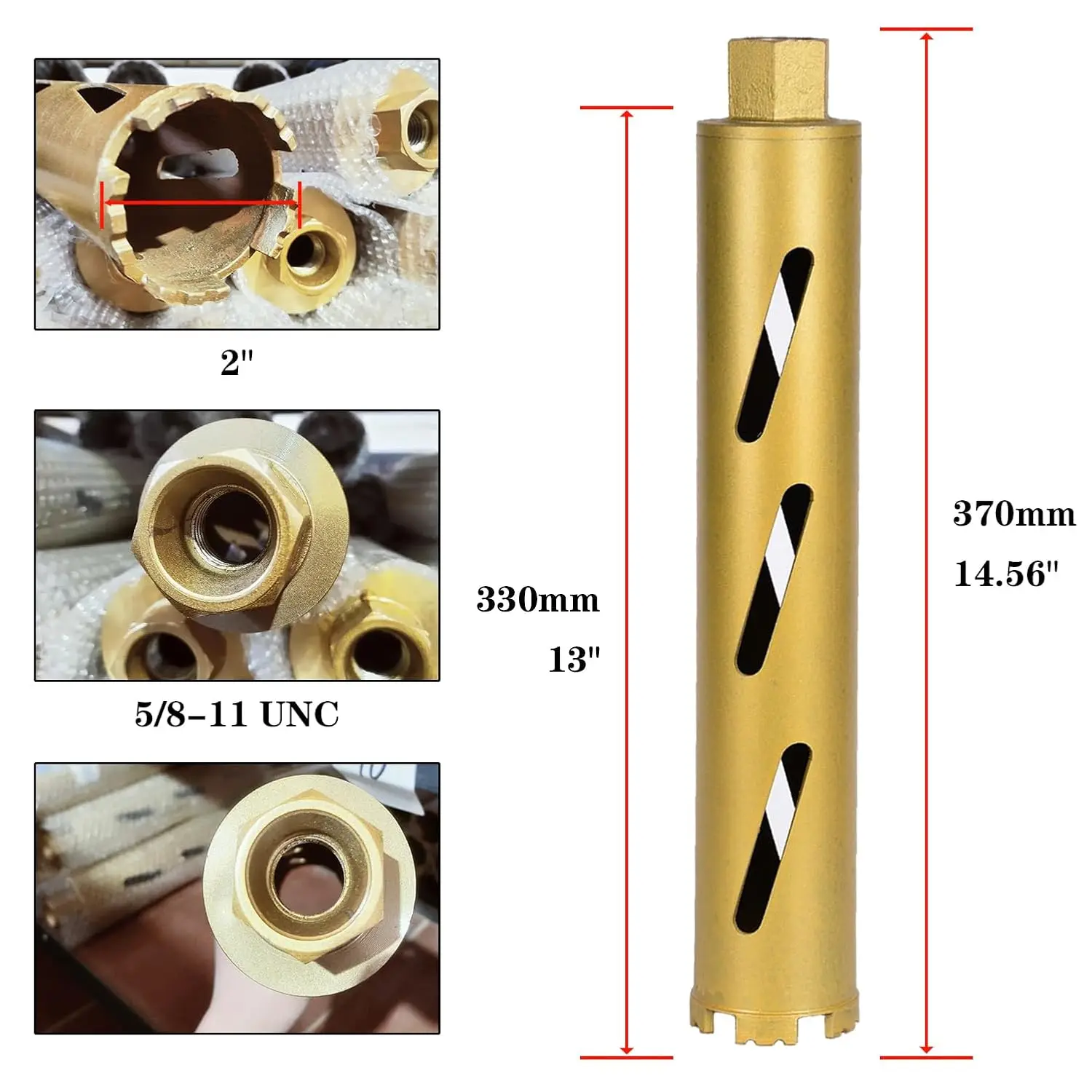 Forets à noyau de diamant 2 pièces pour béton, brique, maçonnerie-profondeur de 330mm, segment de 10mm, adaptateurs inclus