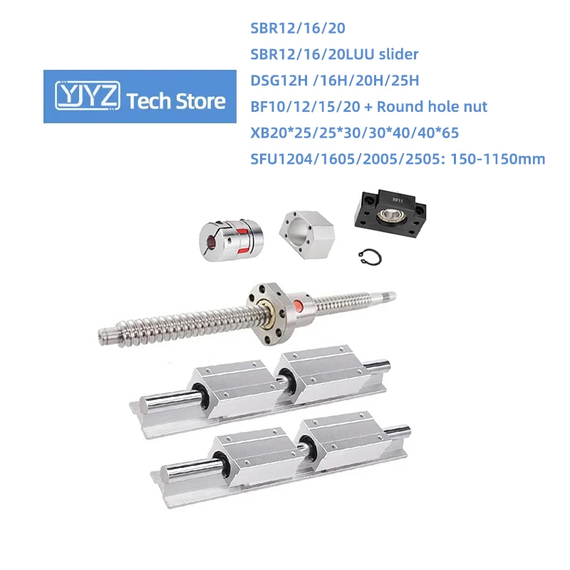 

SBR12/16/20 Guide Rail SBR12/16/20LUU Sliders SFU1204/1605/2005/2505 Ballscrew Nut+BF10/12/15/20+DSG12H /16H/20H/25H+Coupling