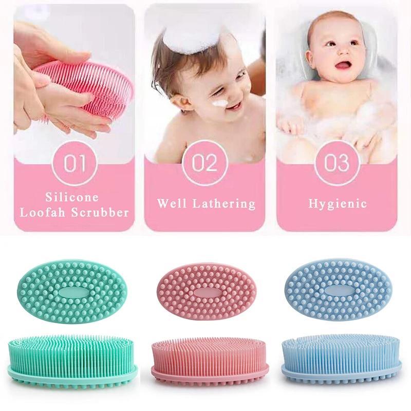 Siliconen Scrubber Massage Borstel Dubbelzijdig Badborstel Haar Waskam Exfoliërende Loofah Borstel Handheld Baby Bad Tool