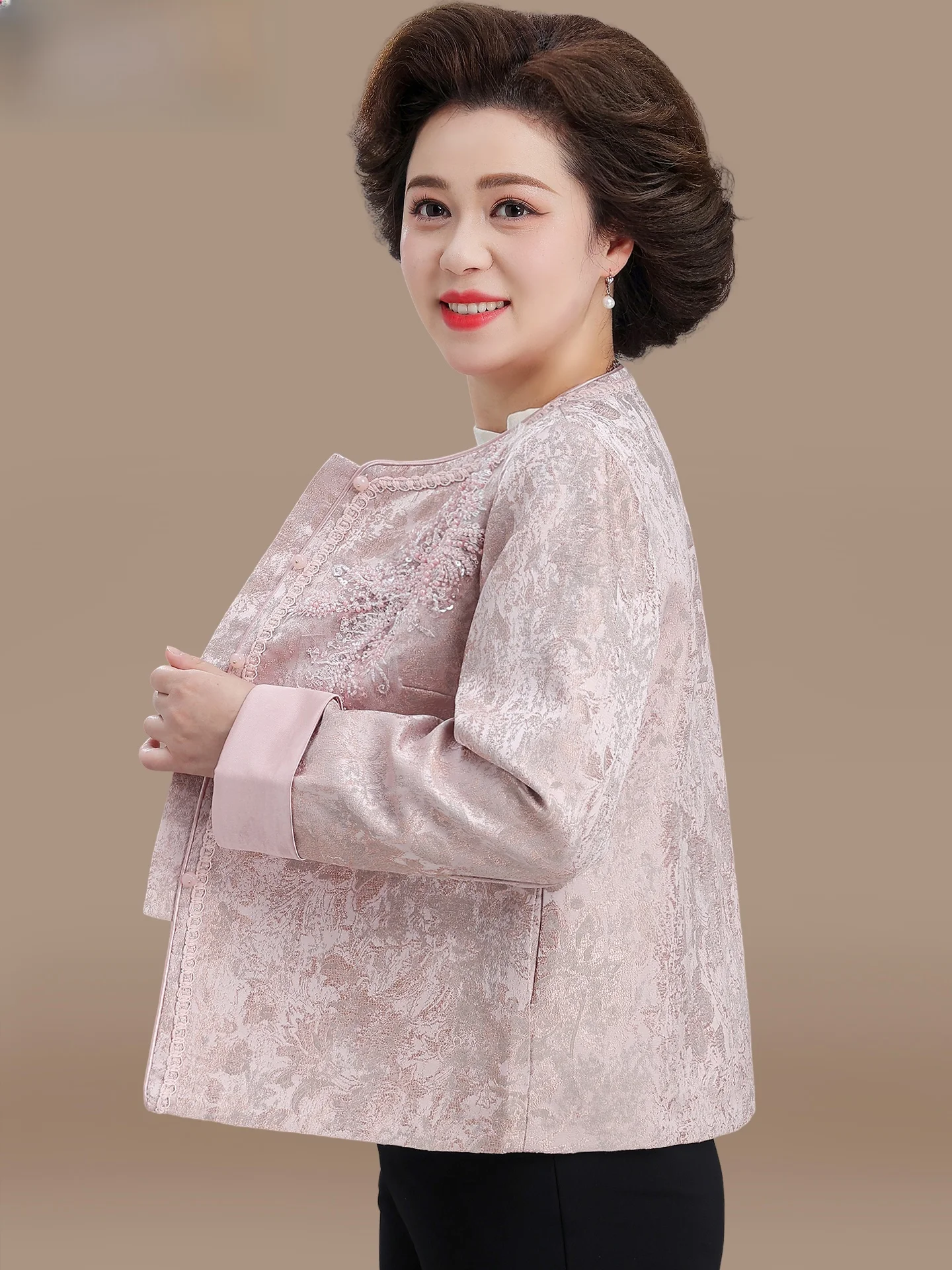 

New Chinese Sle Spring Outerwear for Mommy Middle-Aged And ly Women Fraant Sle Loose Fit Cardigan Polyester Fiber