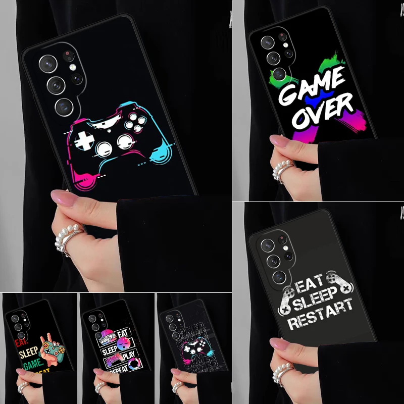 

Красочный чехол для телефона Eat Sleep Game для Samsung Galaxy S25 S24FE S23 S22 S21FE S20 S10 Plus Ultra Note20 10Pro, мягкий черный чехол