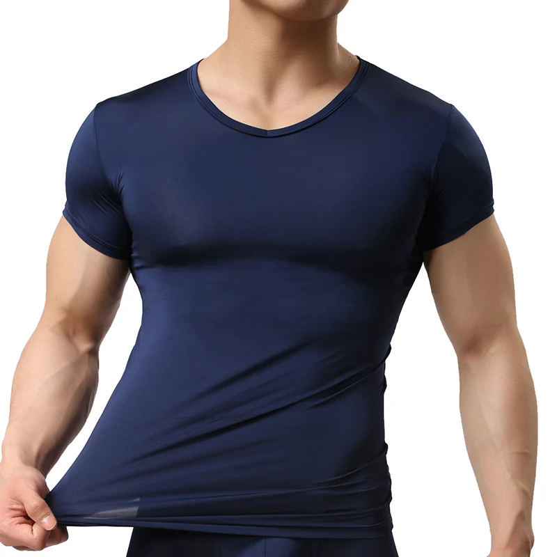 Heren pure ondershirts man ijszijde mesh doorzichtige basics shirts sexy fitness bodybuilding ondergoed