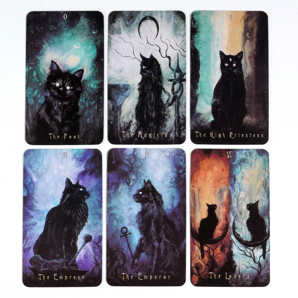 Haunted Cat Tarot，Black Cat Fearless Family Oracle Card， Family Party Entertainment Game Cards