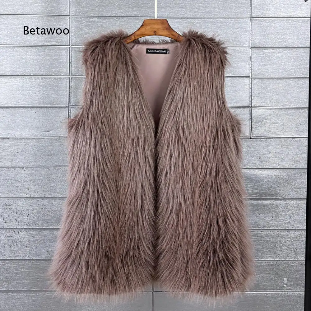 Women Solid White Thick Warm Faux Fur Sleeveless Vest Open Front Long Shaggy Plush Waistcoat for Party and Cold Season Occasions 3