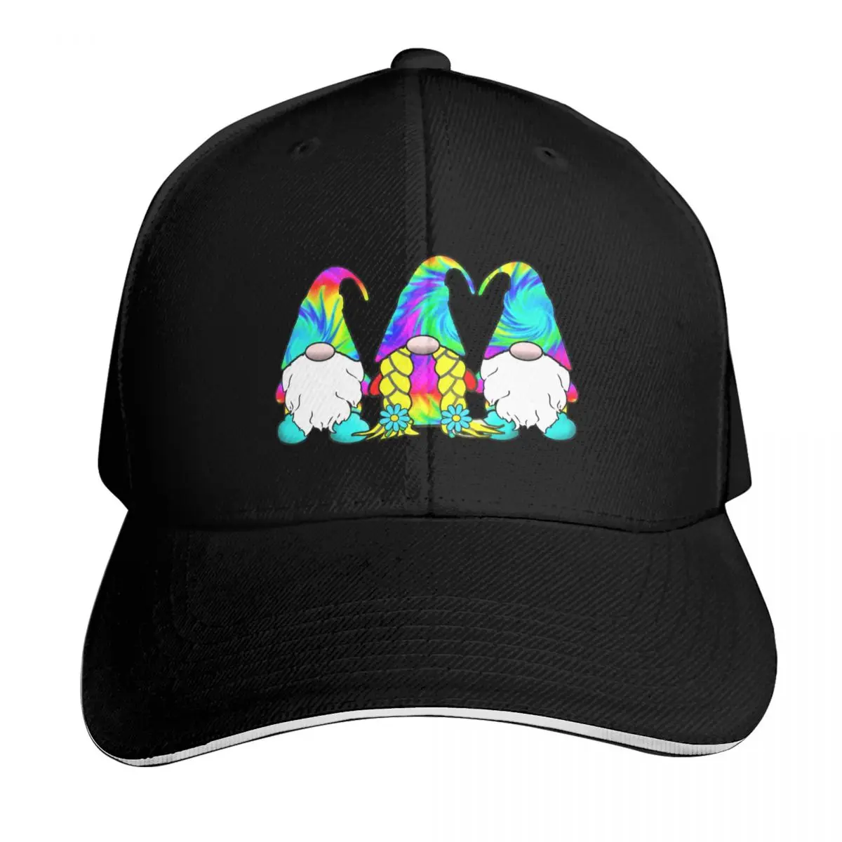 3 Hippie Gnomes Tie Dye Hat Retro Peace Groovy Baseball Cap Men Women Casual Summer Sport Sun Cap