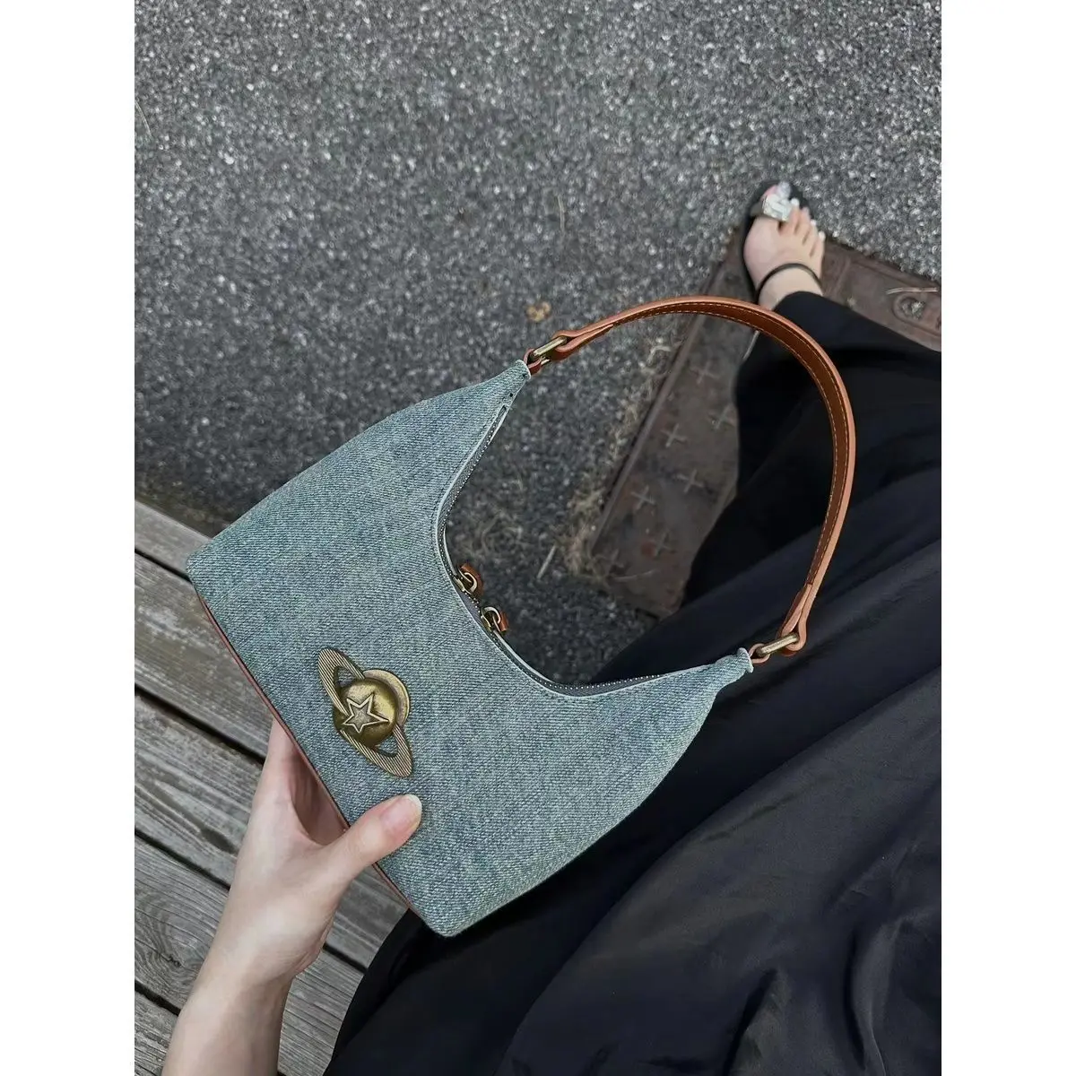 Denim Bag Women New Luxury Shoulder Bag Hadnbag Retro Office Lady Purses and Handbags Hasp LOCK Girls Bag