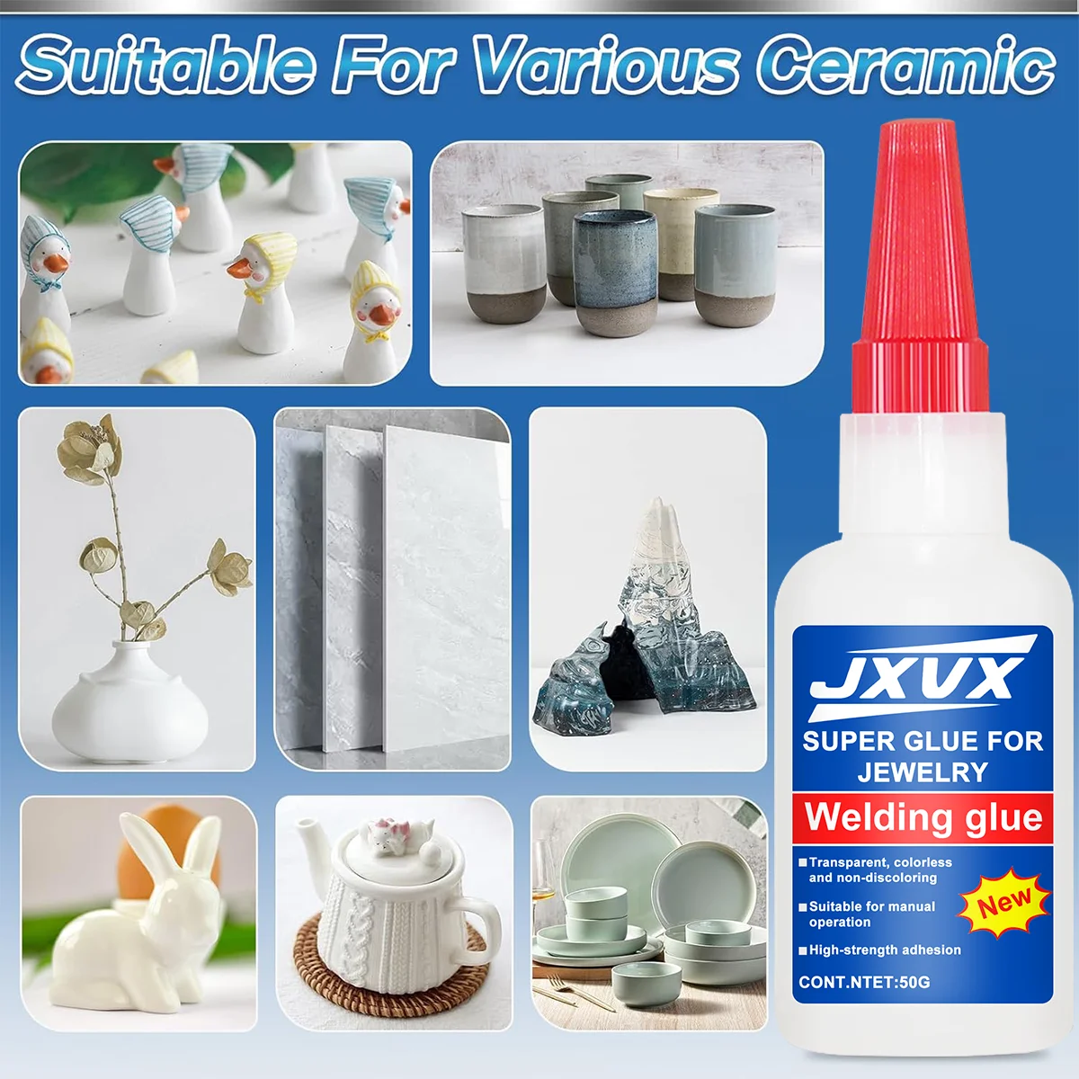 JXVX アップグレード版 20g 溶接用超強力油性接着剤 - 汎用スーパーグルー 強力瞬間接着剤 樹脂 セラミック 金属 PVC プラスチック ガラス 木材など 液体スーパーグルーツール