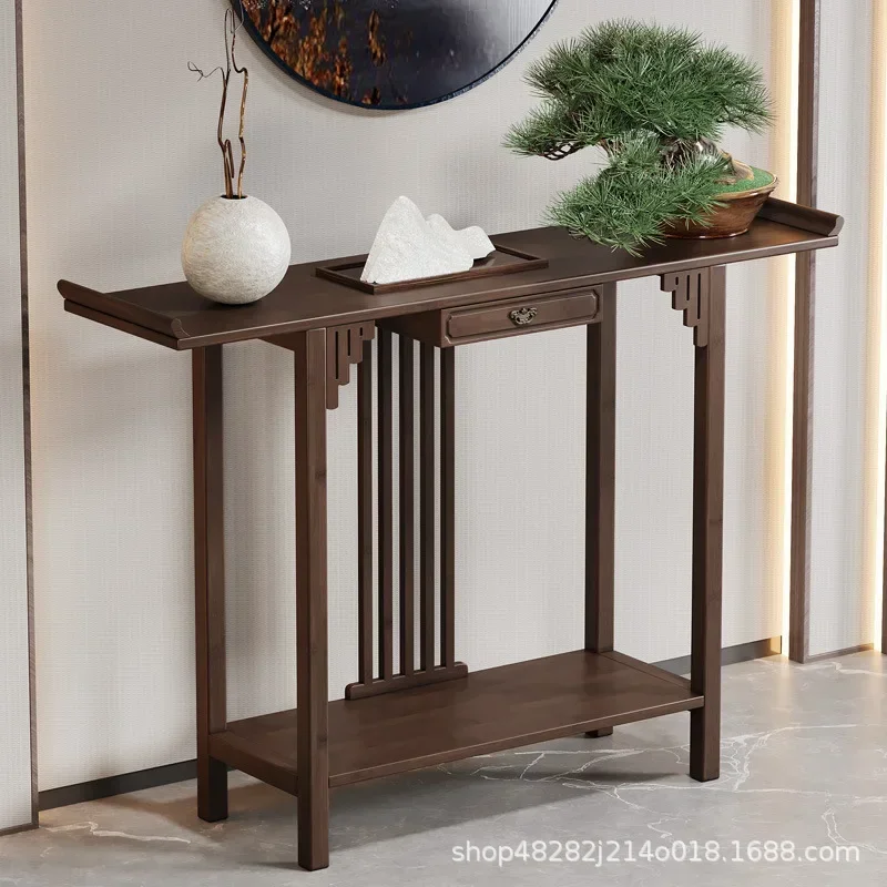 

New Chinese-style offering table for the God of Wealth, bamboo and solid wood entrance cabinet, modern living room Buddhist nich