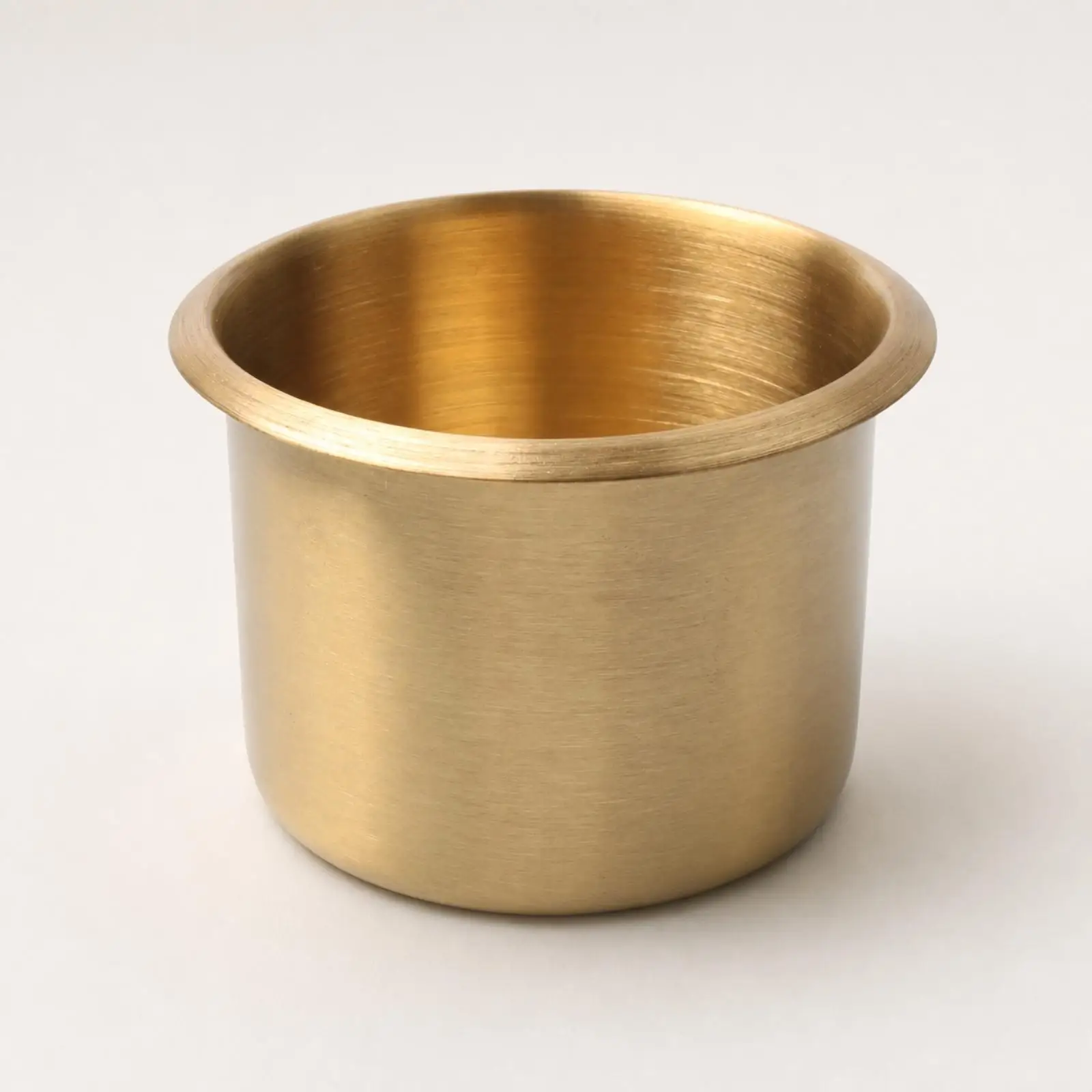 Round Brass Beverage Holder Brushed Gold Finish Recessed Cup Holder for Truck Boat RV Desk Seat Built in Design