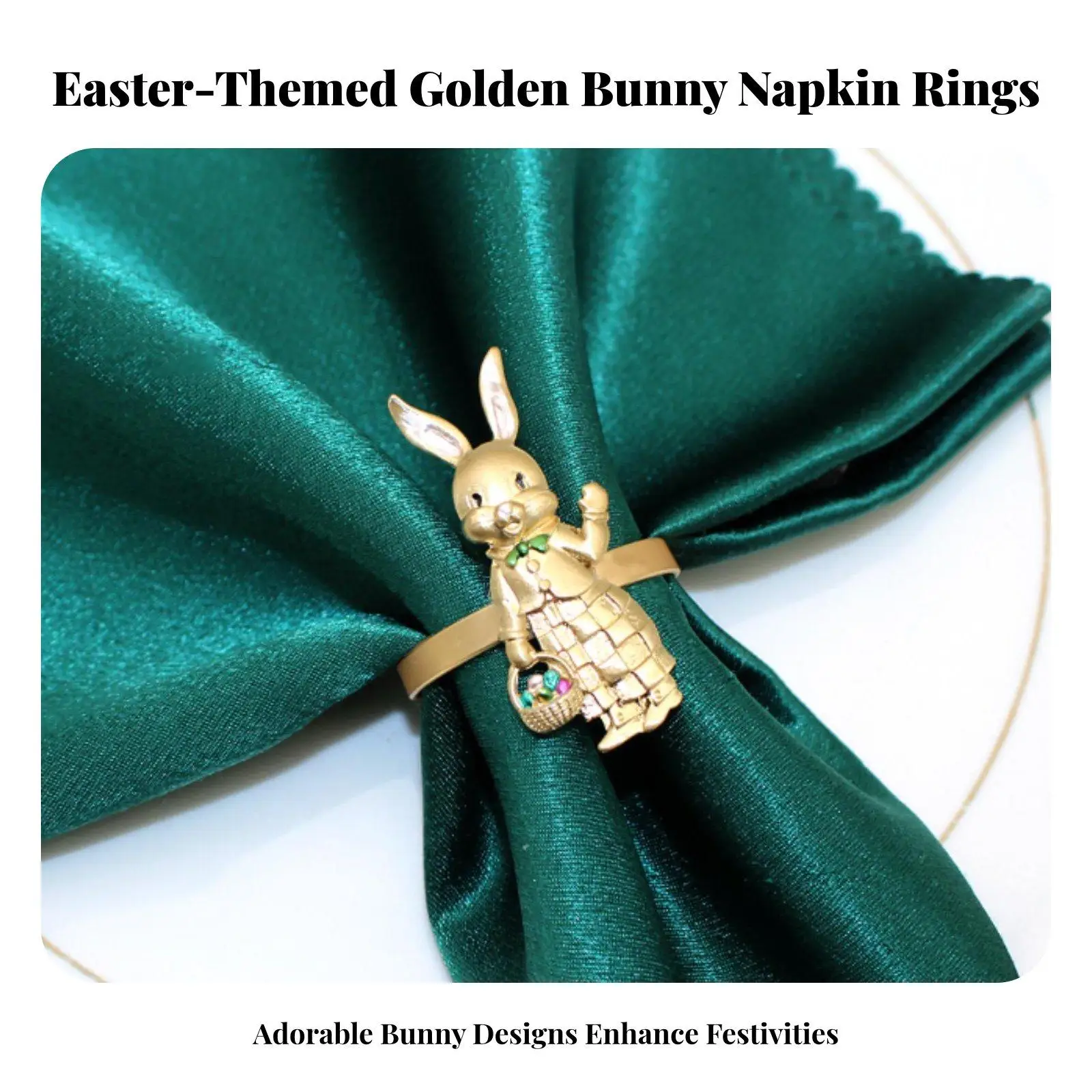 Rabbit Couple Napkin Ring Gold Alloy Easter Table Decoration Bench Holder for Dining Table Christmas Ornament
