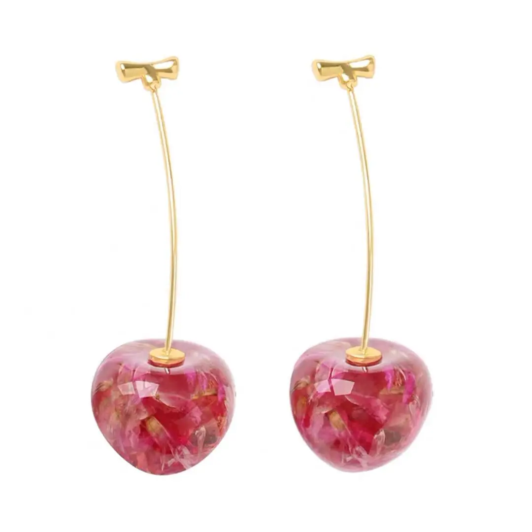 1 Pair Women Fashion Temperament Drop Earrings Dried Cherry Long Dangle Earrings For Girl