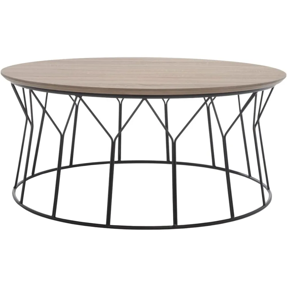 Home Collection Deion Retro Mid-Century Light Oak and Black Wood Coffee Table