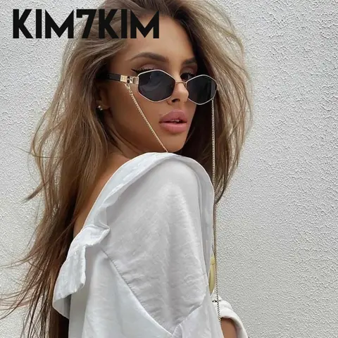 Vintage Sexy Small Frame Sunglasses with Chain for Women Luxury Brand Designer Punk Glasses Driving Eyewear Fashion Sun Glasses