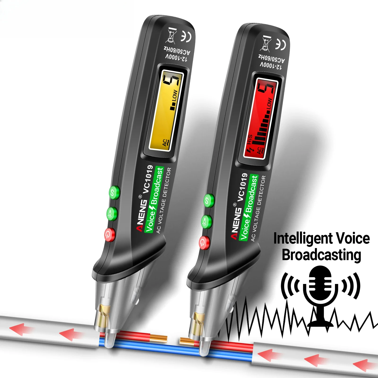 VC1019 Intelligent Voice Broadcast Tester Pen 12V-1000V Infrared Sensor Positioning Voltage Tester Electric Wire Detector