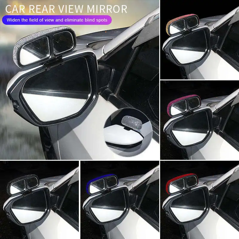 Shiny Diamond Crystal Car Blind Spot Wide Angle Mirror Adjustable Convex Rearview Mirror for Safety Parking Auto Mirror