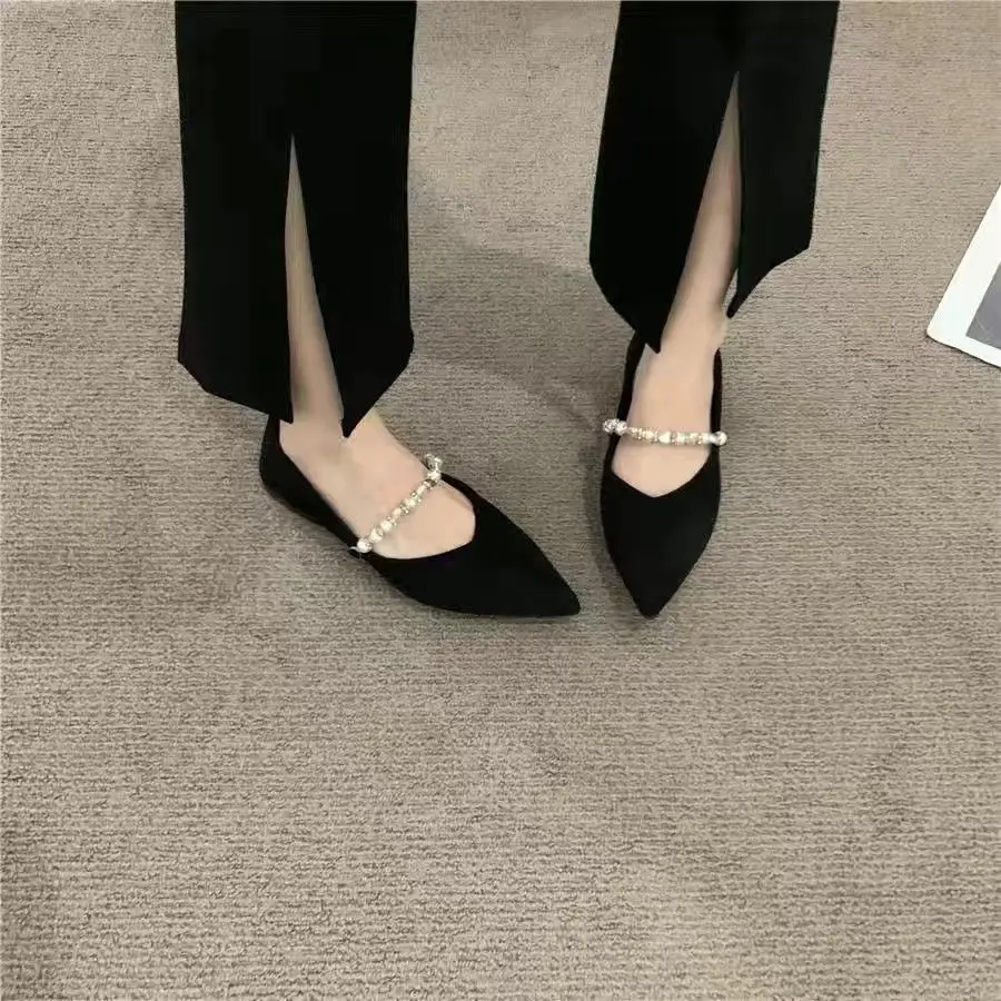 Ladies Summer Footwear Pointed Toe Flat Flats Shoes For Women 2024 Pearl Black Lastest Beau Today Social Chic Point Hot A E Shoe