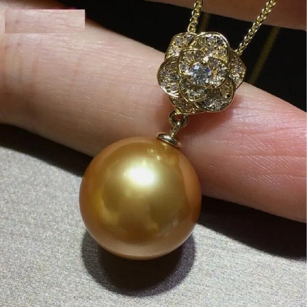 Bestselling AAAAA 11-12mm 10-11mm 12-13mm Natural Round south sea gold Pearl Pendant Necklace 18inch 925S