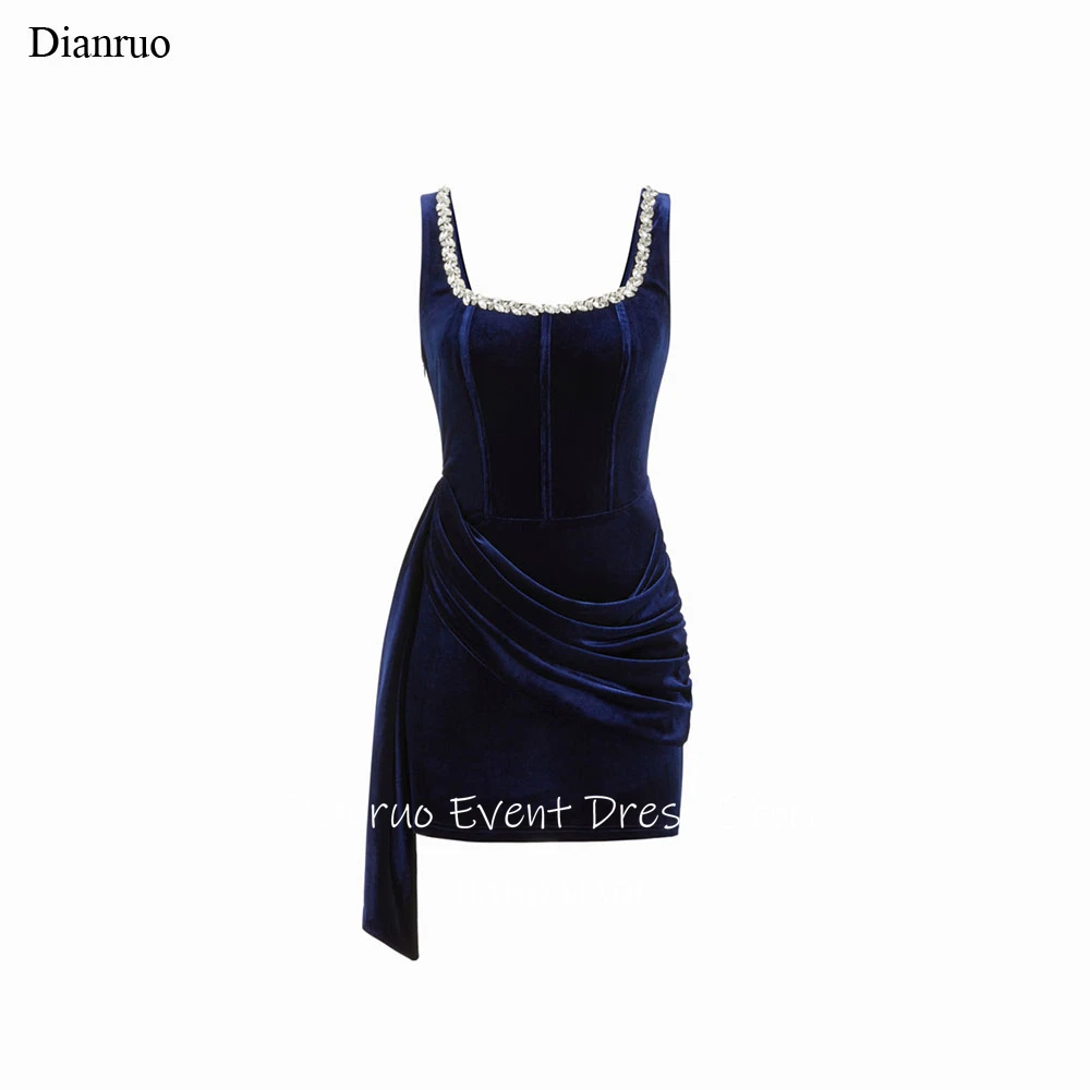 

Dianruo Navy Blue Velvet Girly Prom Dresses Bling Crystal Spaghetti Straps Birthday Dresses Above Knee Robe Cérémonie Customized