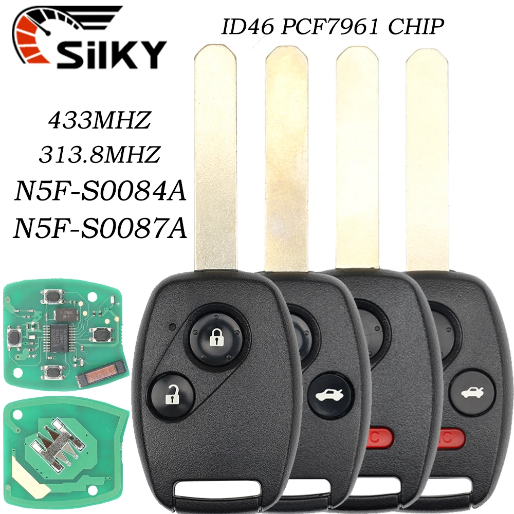 SilKY N5F-S0084-A 313.8MHz S0087-A 433.9MHz ID46 PCF7961 Car Remote Key For Honda Accord Pilot CR-V HR-V Fit City Odyssey Jazz
