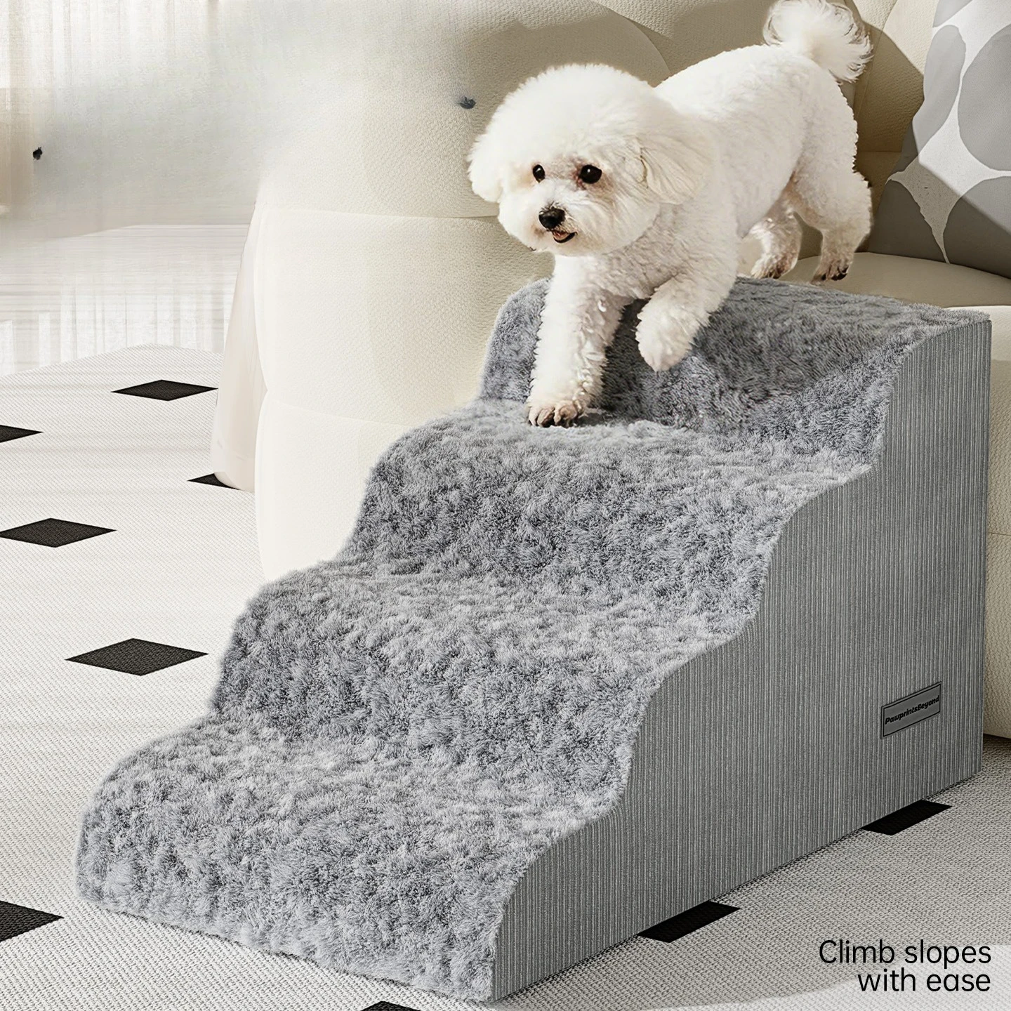 4 Steps Ladder Dogs Pets Fluffy Puppys Stairs Beside Sofa Bed Ramp for Dogs Protecting Pets Joint Safety Stairs for Elderly Dogs