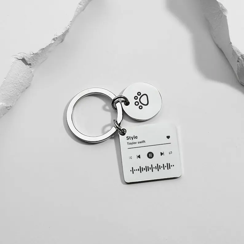 Personalized Song Keychain Stainless Steel Custom Spotify Code Meaningful Keyrings for Birthday Anniversary Present Gift