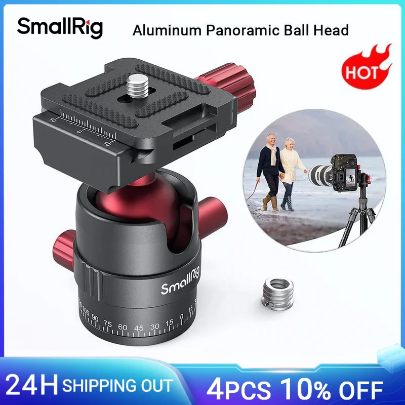 SmallRig Aluminum Panoramic Ball Head holds up to 5kg With 1/4  to 3/8  screw adapter  with 1/4 inch Quick Shoe Plate -3034